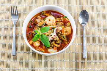 Fried seafood with  holy basil leaf and chilli