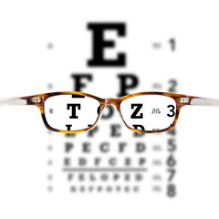 Eyeglasses against eye chart