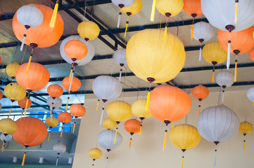 Fototapeta na wymiar Spherical lights - photo traditional spherical lights on ceiling of hall