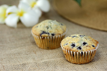 muffin on burlap sackcloth homemade