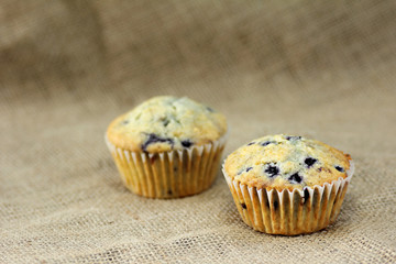 muffin on burlap sackcloth homemade