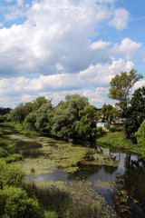 Небольшая река с домами на берегу