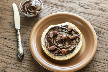 Sesame bun with chocolate cream and nuts