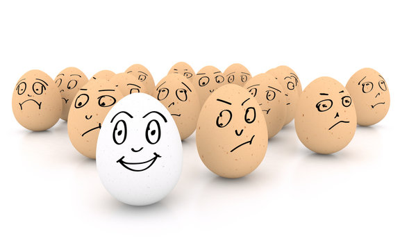 Happy smiling egg on white background