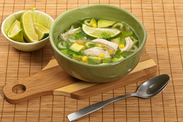 Chicken Avocado Lime Soup. Selective focus.