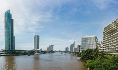 modern building between the river in Bangkok Thailand