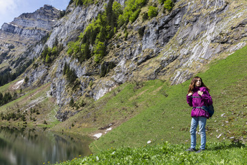 Fototapeta premium Woman hiking on mountains