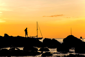 Silhouette with color of the sunset, Phuket Thailand
