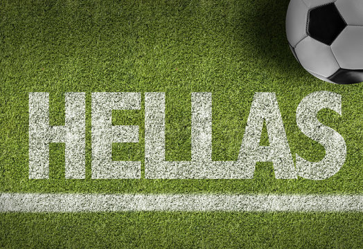 Soccer field with the text: Hellas