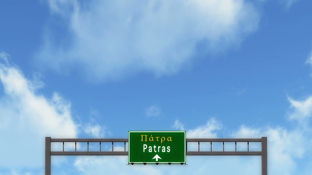 Passing under Patras Greece Highway Road Sign 
  