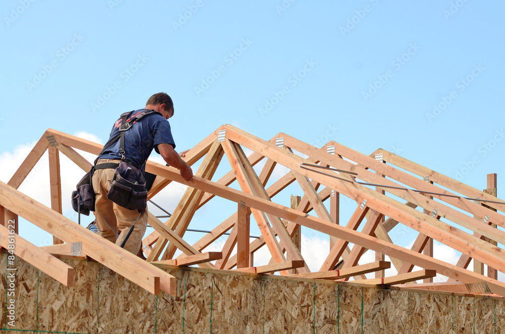 Wall mural Layout and installation of roof rafters 