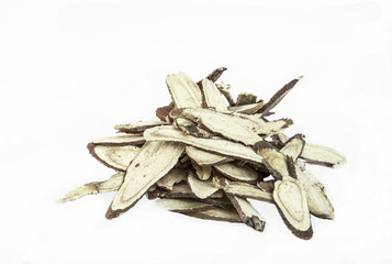 Chinese herbs used in alternative medicine isolated on white bac