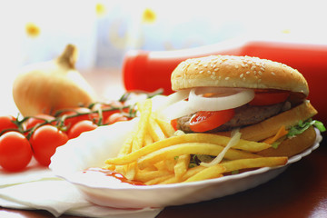 background hamburger tomato onion ketchup paper
