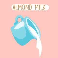 fresh almond milk in blue jug vector