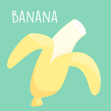 fresh peel banana on green background vector