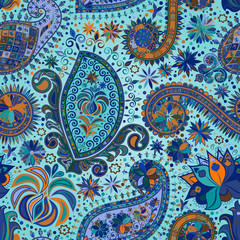 Vintage floral motif ethnic seamless background.