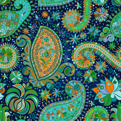 Vintage floral motif ethnic seamless background.