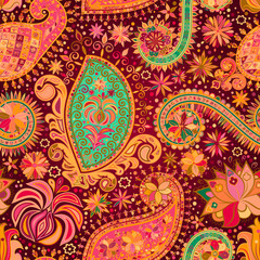 Vintage floral motif ethnic seamless background.