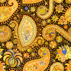 Vintage floral motif ethnic seamless background.