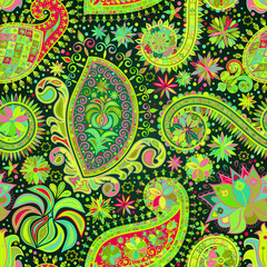 Vintage floral motif ethnic seamless background.