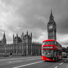 Houses of Parliament and a bus, London, UK