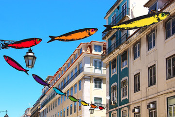 Street of Lisbon decorated with sardines