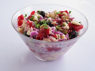 vegetable salad with red and white cabbage with other condiments