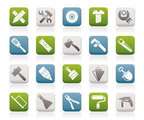 Construction tools object icons - vector icon set