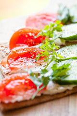 Healthy food. Bright breakfast sandwiches