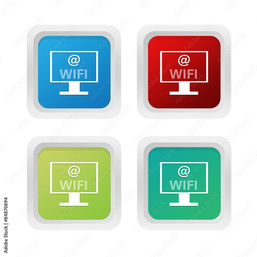 Poster set of squared colorful buttons with wifi symbol