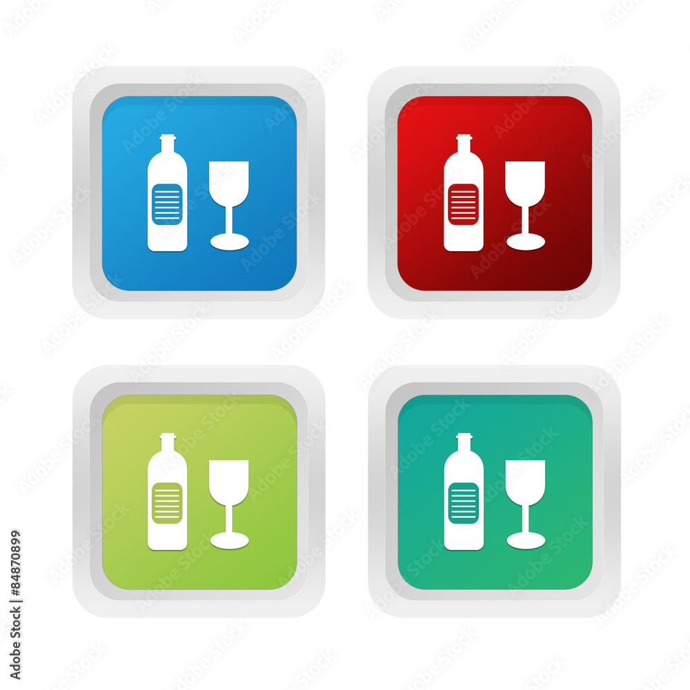 Poster set of squared colorful buttons with drink symbol