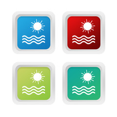 Set of squared colorful buttons with beach symbol