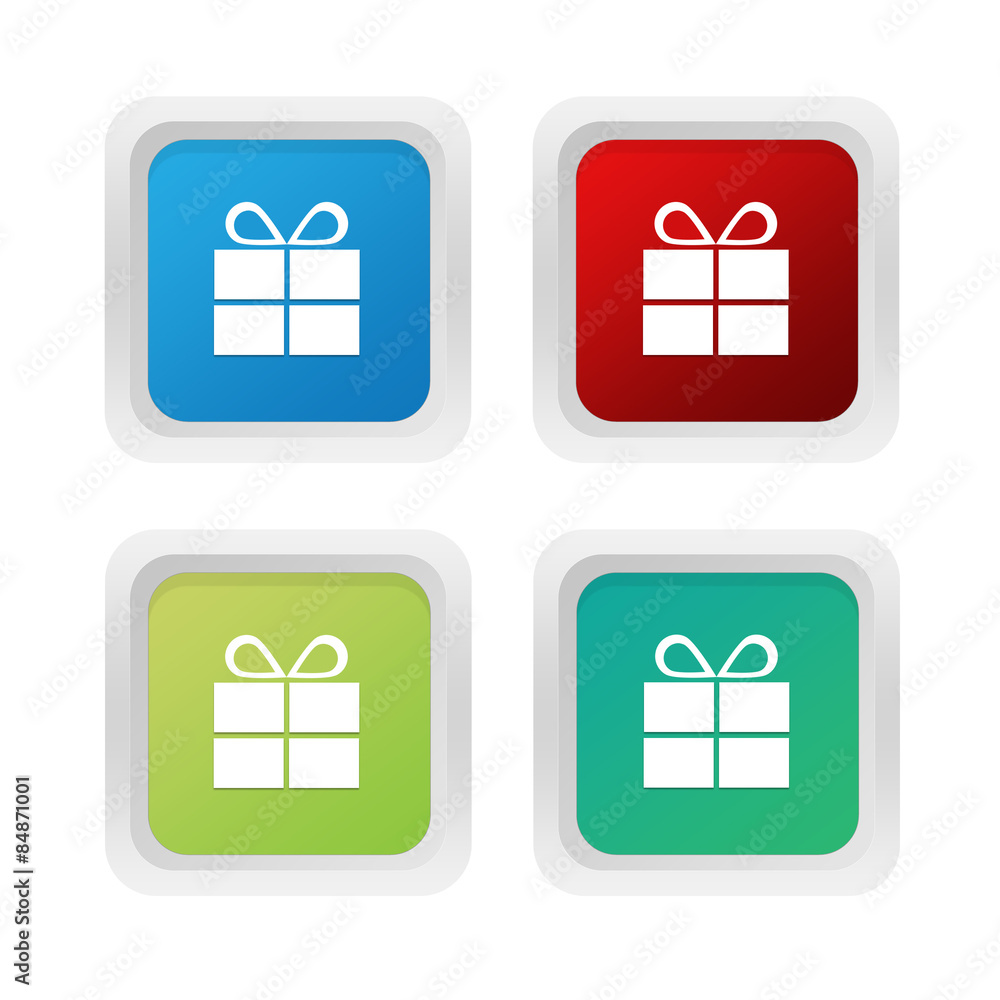 Poster set of squared colorful buttons with gift symbol