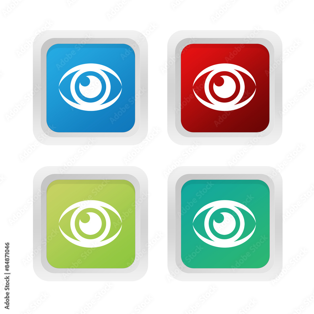 Poster set of squared colorful buttons with eye symbol