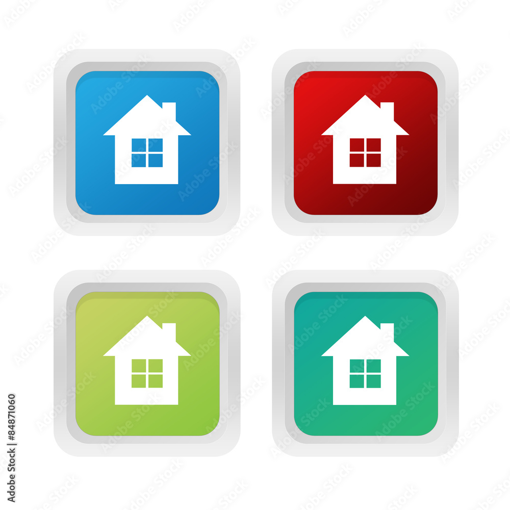 Poster set of squared colorful buttons with house symbol