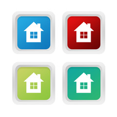 Set of squared colorful buttons with house symbol
