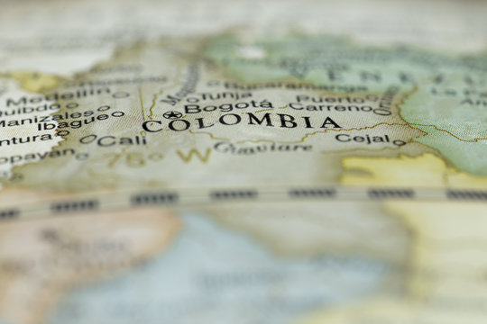 Macro of Columbia on a globe, narrow depth of field