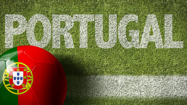 Soccer field with the text: Portugal