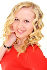 Naklejka premium Blonde sexy woman posing over white background