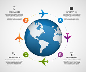 Abstract global airplane infographics design template. Vector illustration.