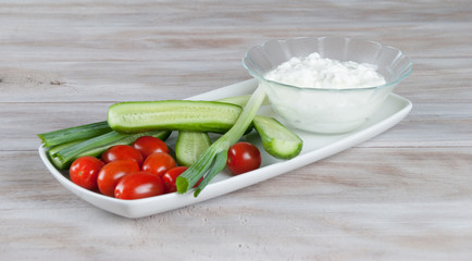 Fresh vegetables with creamy cottage cheese