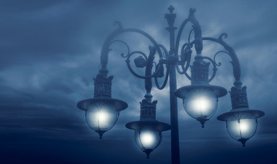 Fototapeta na wymiar Street Lamp and dark blue sky