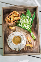 Delicious cantuccini with espresso