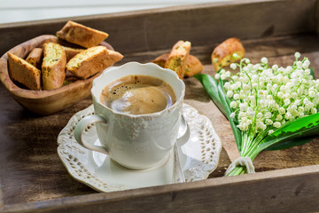 Sweet cantuccini with coffee