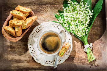 Sweet cantuccini with espresso