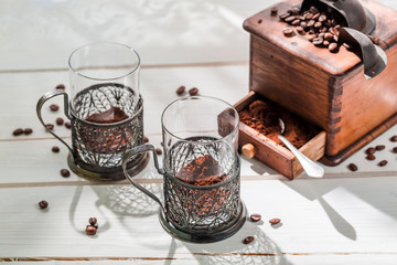 Aromatic coffee with beans