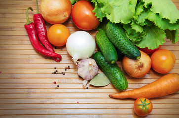 vegetables on wooden background
