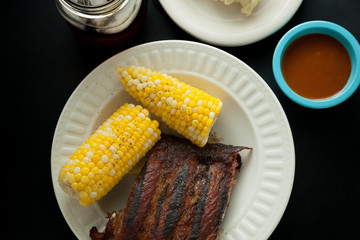 Barbecue Pork Spare Ribs with Corn and Potato Salad