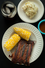 Barbecue Pork Spare Ribs with Corn and Potato Salad