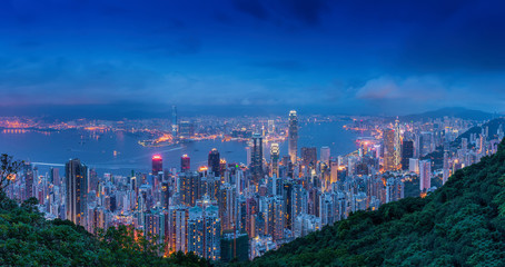 Naklejka premium Hong Kong skyline. View from Victoria Peak.
